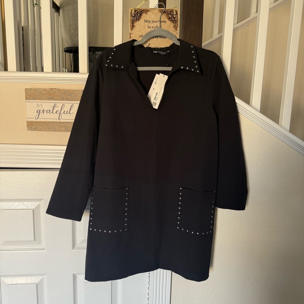 Zara Black Long Sleeve Dress with Silver Studs